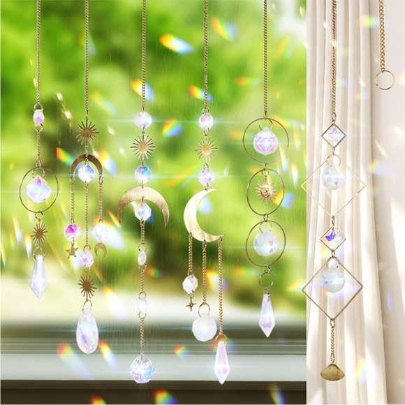 Boho Crystal Suncatcher Moon Chain Pendant Prisms for Window Party Garden Decor - Picture 6 of 6